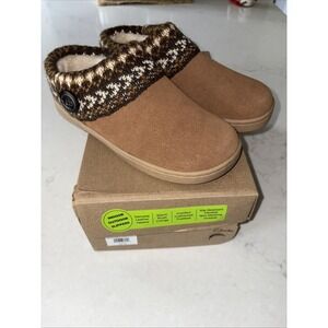 Clarks‎ Women's 6 Slipper Suede Leather Sweater Collar Clog Slippers Faux Fur
